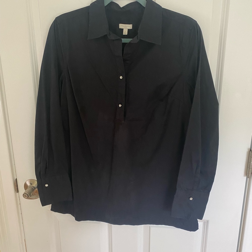 Dressy long top by Talbots. Crystal buttons at cuffs and front s/ S